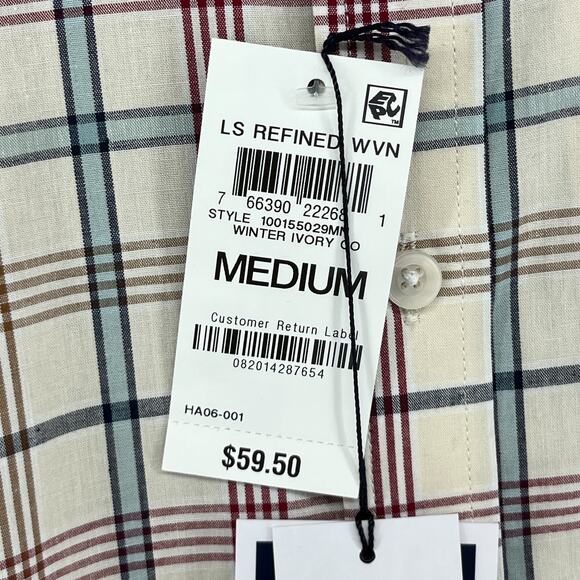 CLUB ROOM Shirt Mens M Palermo Plaid Button Up Refined Woven Winter Ivory NEW - Picture 12 of 16